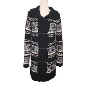 Cocogió Wool Alpaca Blend Knit Cardigan Sweater Size M Black White Made in Italy